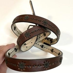 Dockers Genuine Leather Embroidered Flower Brown Belt 1” Wide
